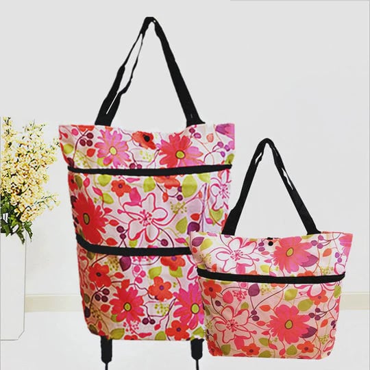 2-in-1 Foldable Rolling Shopping Tote