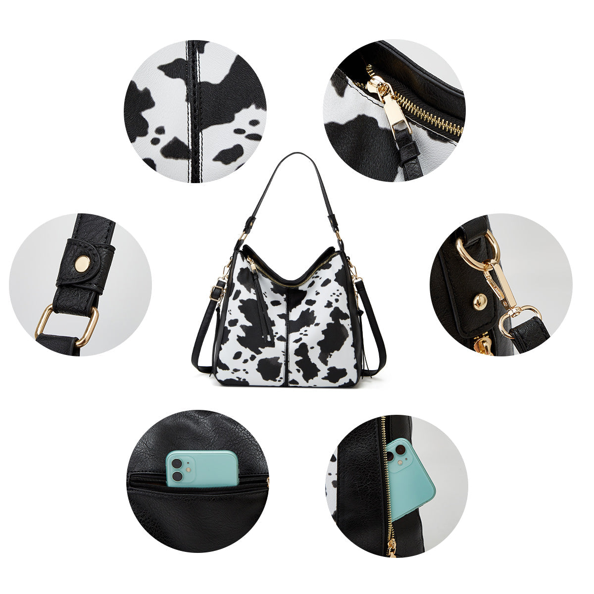 Luxury Leather Print Hobo Anti-Theft Handbag + FREE Pouch Wallet