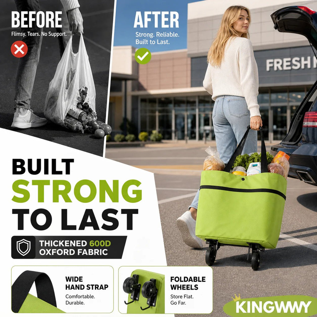 2-in-1 Foldable Rolling Shopping Tote