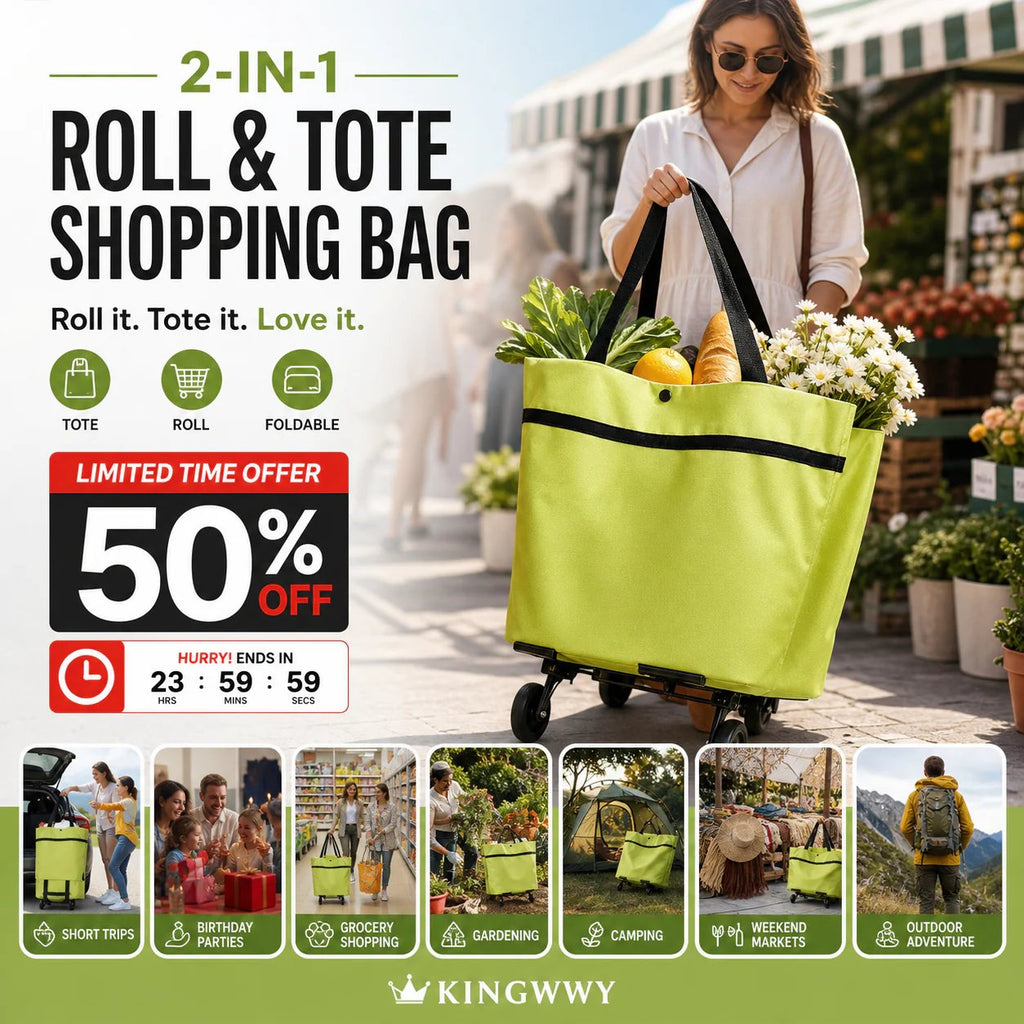 2-in-1 Foldable Rolling Shopping Tote