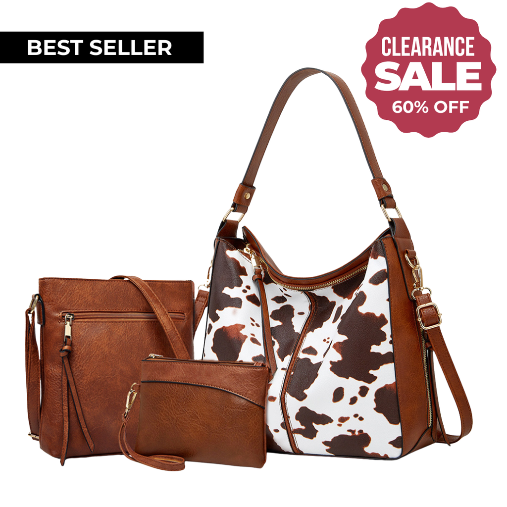 Luxury Leather 3-Piece Hobo Bag Set Print