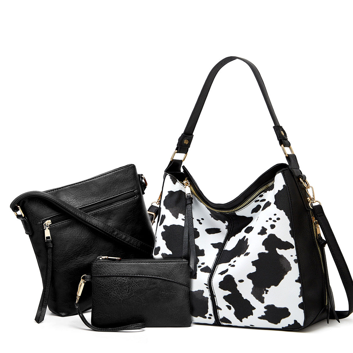 Luxury Leather 3-Piece Hobo Bag Set Print