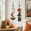 Lighted Halloween Hanging Wall Decor Set of 2 – Ghost Moon Bat & Pumpkin Witch Hat Cat