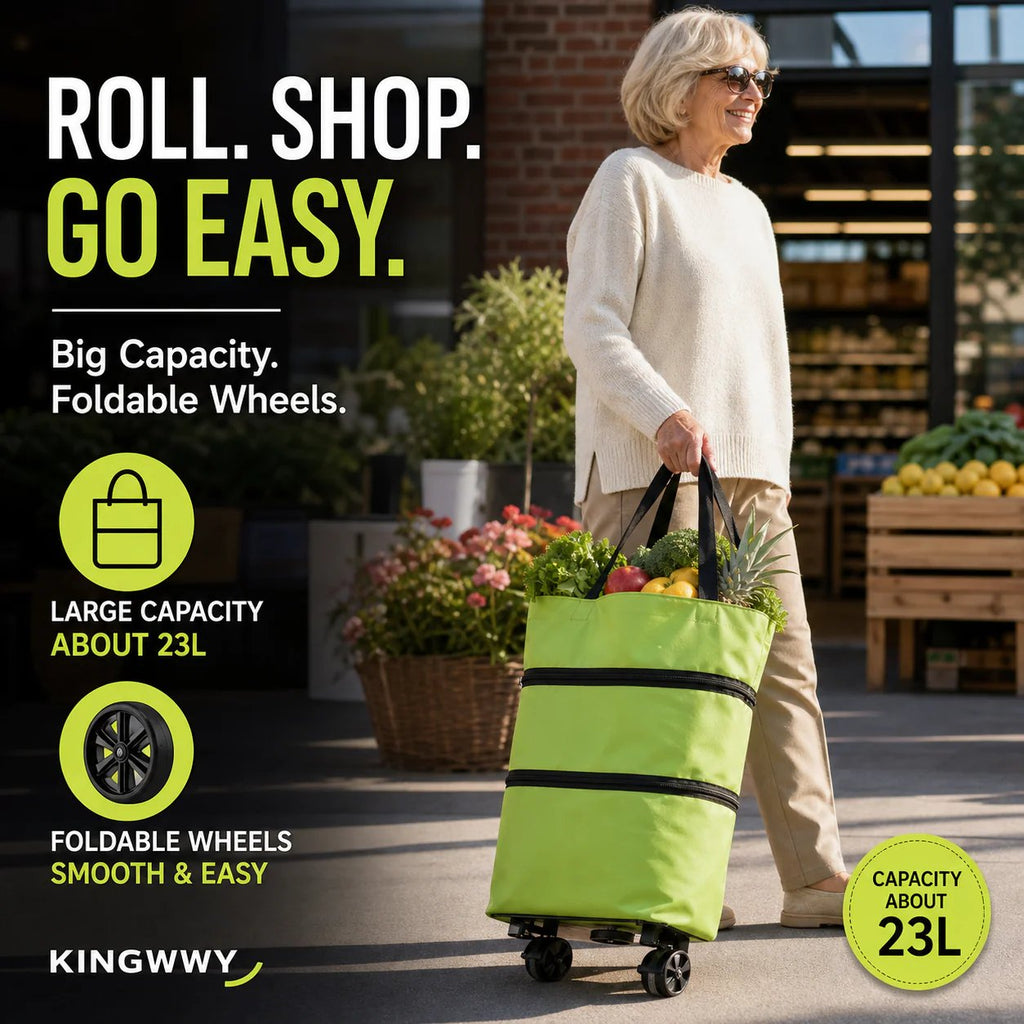 2-in-1 Foldable Rolling Shopping Tote