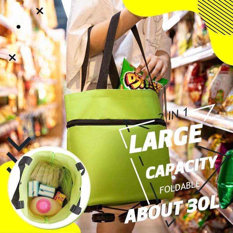 2-in-1 Foldable Rolling Shopping Tote